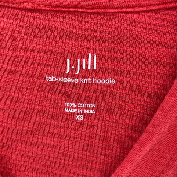 J Jill Hoodie Womens Extra Small Orange Roll Tab Sleeves Knit V Neck Pocket Tee* - Picture 6 of 11